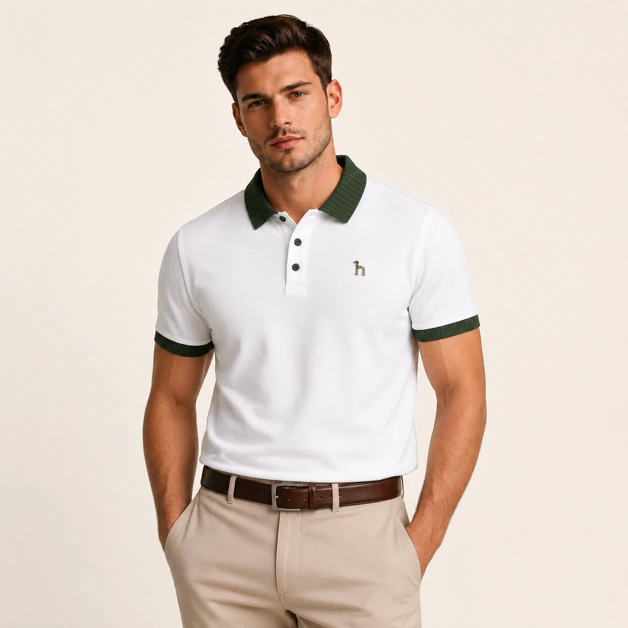 Rib-Collar Cotton Polo