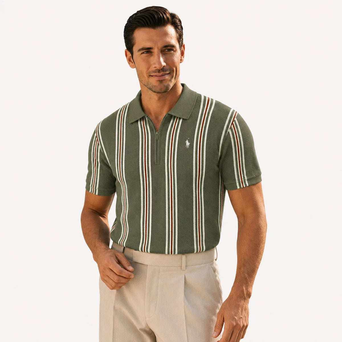 Retro Stripe Knit Polo Shirt