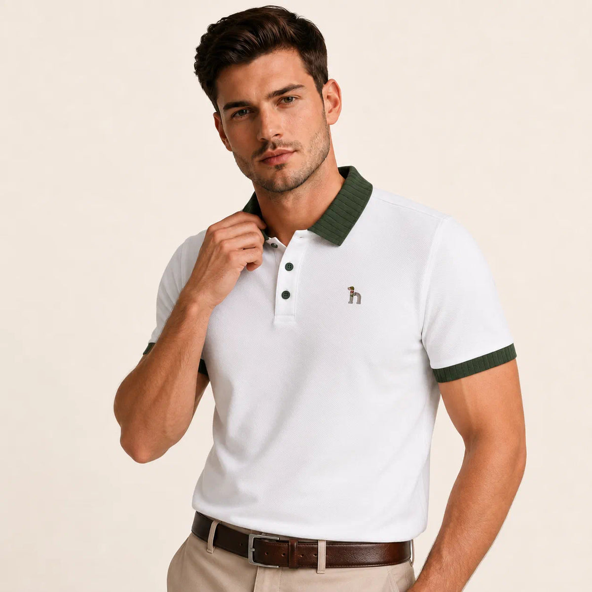 Rib-Collar Cotton Polo