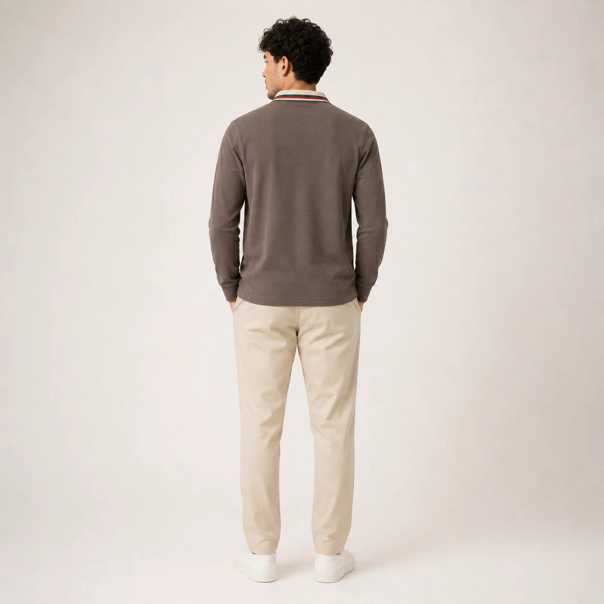 Long-Sleeve Contrast-Collar Polo