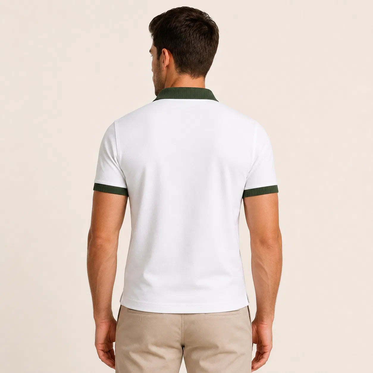 Rib-Collar Cotton Polo