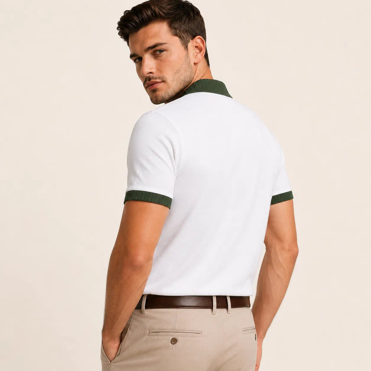 Rib-Collar Cotton Polo